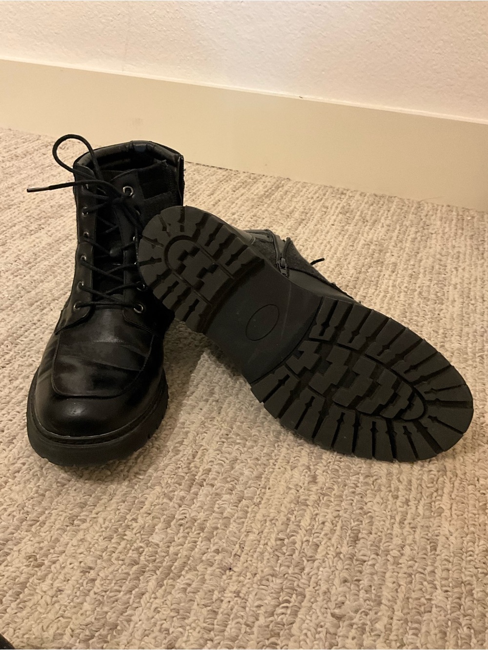 Steve Madden Black Lace-Up Chunky Sole Boots
